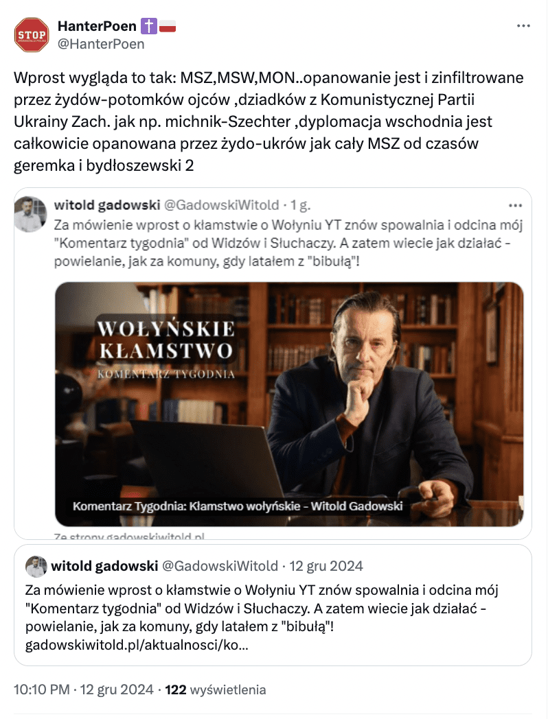 Antyukraiński wpis w serwisie X