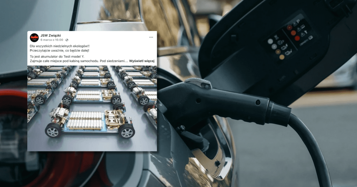 w tle samochód elektryczny, zrzut ekranu z Facebooka
