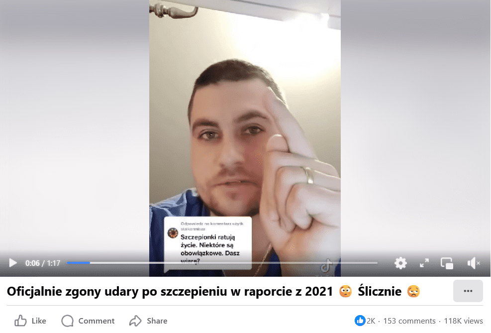 Zrzut ekranu filmu na Facebooku. Klatka filmu i element interfejsu strony.