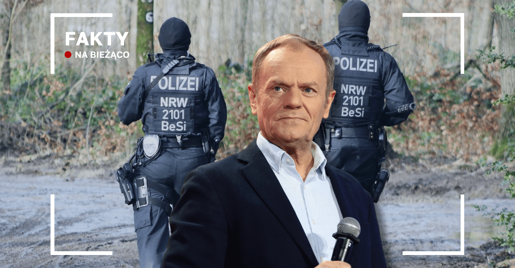 Donald Tusk na tle dwóch niemieckich policjantów