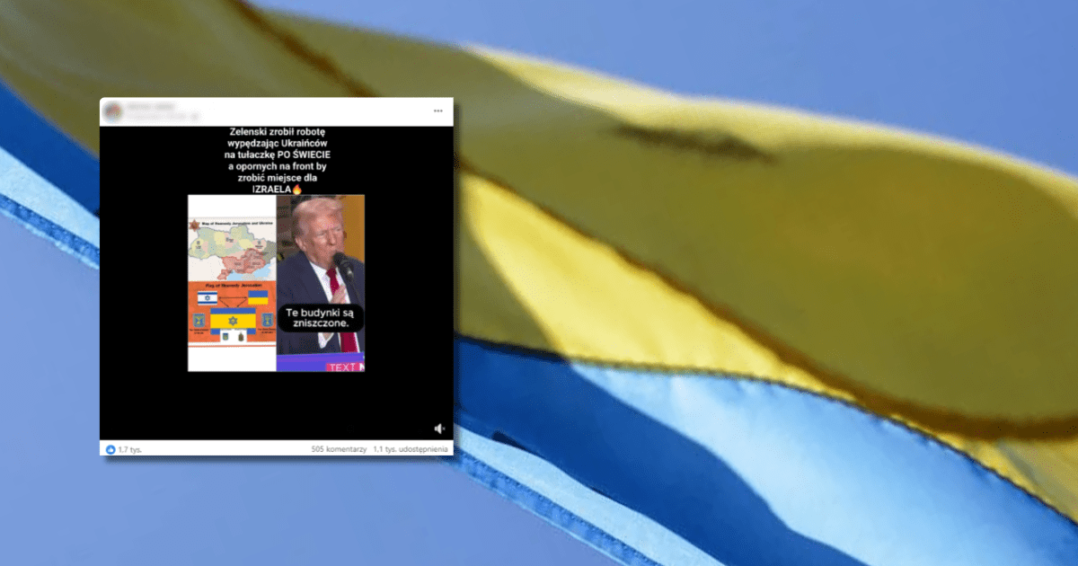 w tle flaga Ukrainy na tle niebieskiego nieba, zrzut ekranu z Facebooka