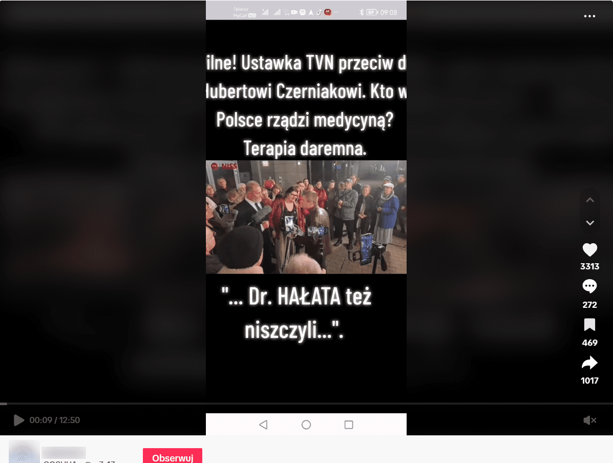 Nagranie z Tiktoka będące fragmentem wystąpienia Huberta Czerniaka.