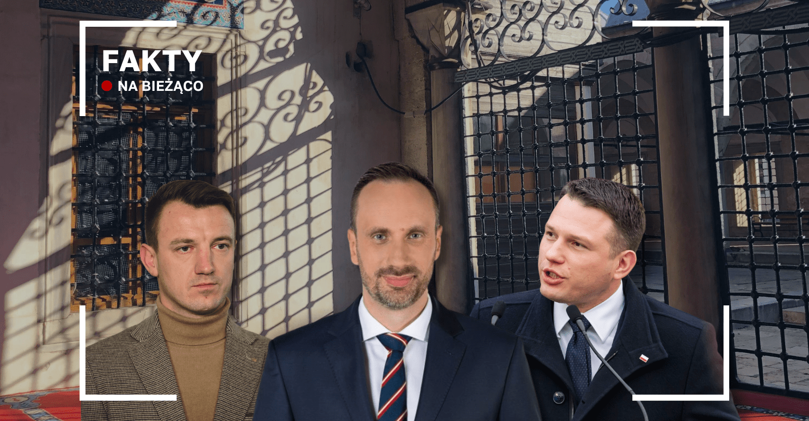 Wilk, Kowalski i Mentzen na tle meczetu