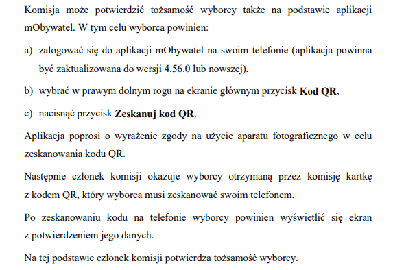 Fragment wytycznych dla okręgowych komisji wyborczych na temat mObywatela