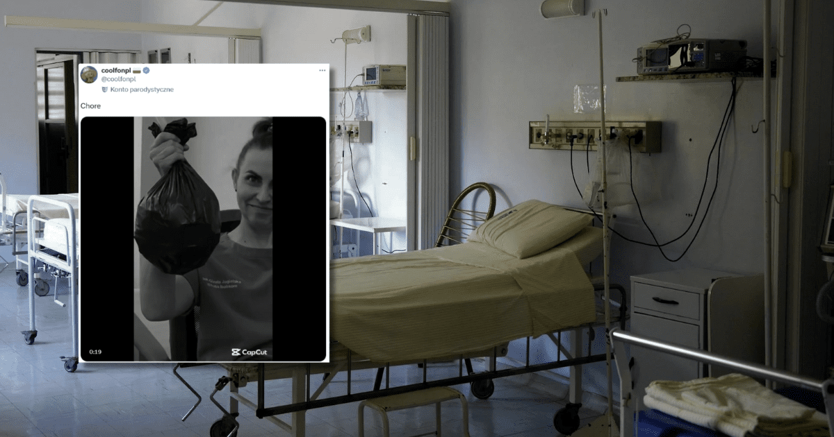 w tle sala szpitalna, zrzut ekranu z portalu X z nagraniem z lekarką