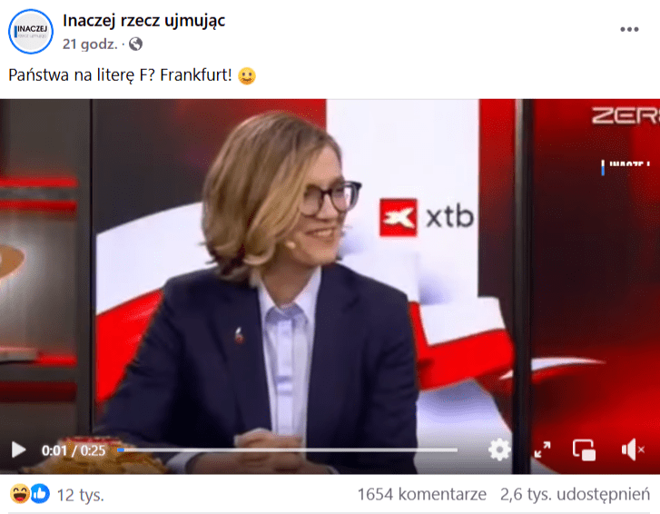 Zrzut ekranu posta na Facebooku. 12 tys. reakcji, 1654 komentarze, 2,6 tys. udostępnień.