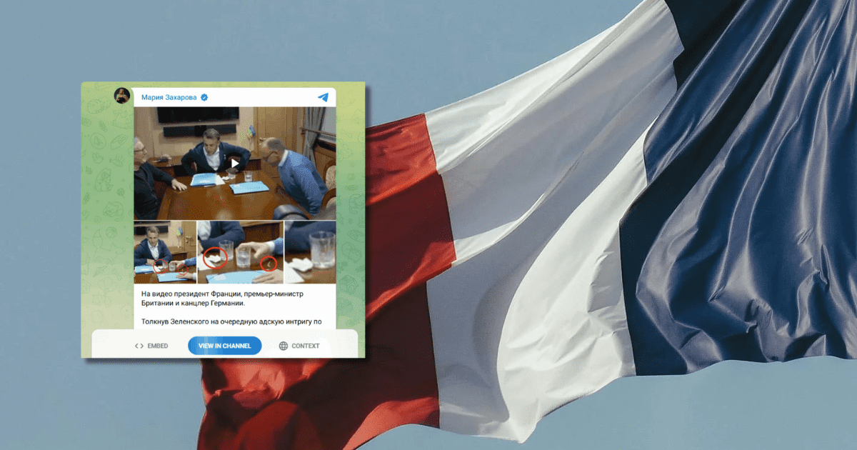 w tle flaga Francji, zrzut ekranu z Telegrama