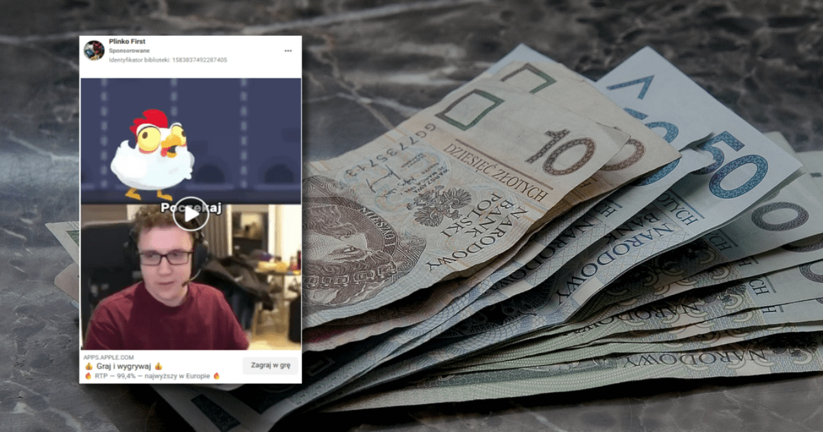 w tle pieniądze leżące na stole, zrzut ekranu z Facebooka