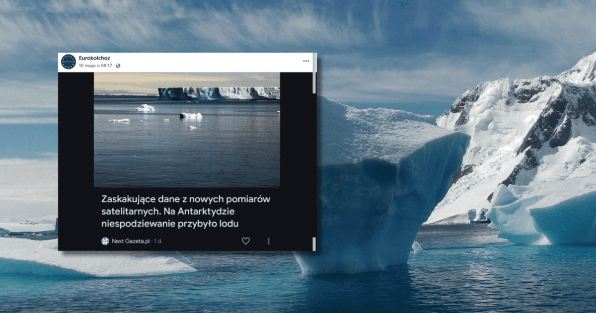 w tle góry lodowe, zrzut ekranu z Facebooka