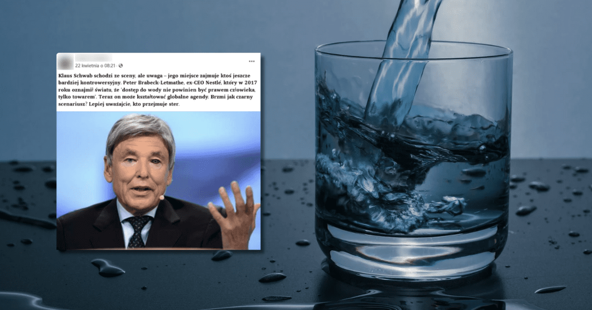 w tle szklanka z wodą, zrzut ekranu z Facebooka