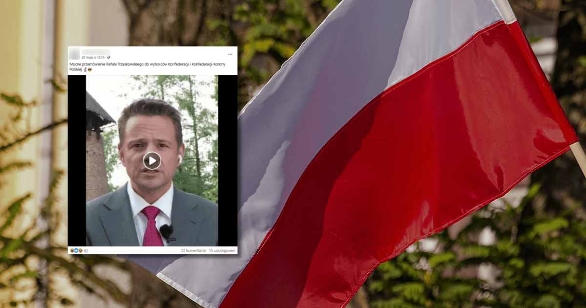 W tle flaga Polski, zrzut ekranu z Facebooka, na którym widzimy Rafała Trzaskowskiego