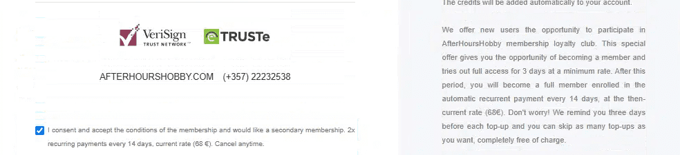Informacja z regulaminu płatności o uruchomieni płatnej subskrypcji.