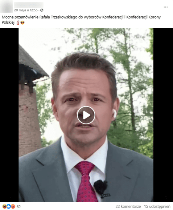 Wpis na Facebooku z nagraniem wypowiedzi Rafała Trzaskowskiego 
