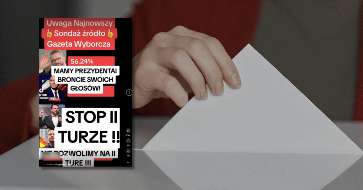 w tle widzimy rękę kobiety wrzucającą kartę wyborczą do urny, zrzut ekranu z Facebooka z Grzegorzem Braunem