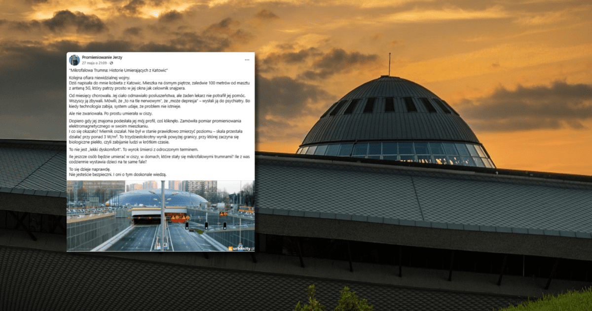 w tle widok na Spodek w Katowicach, zrzut ekranu z Facebooka