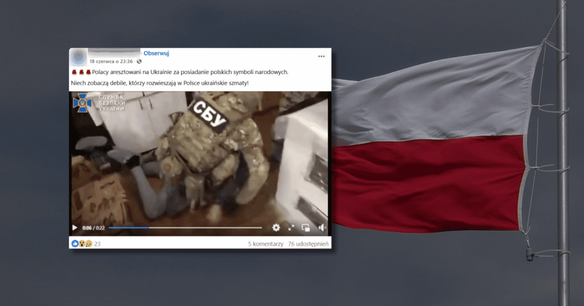 W tle widać flagę Polski, zrzut ekranu z Facebooka